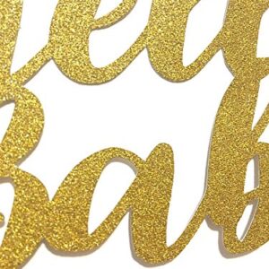 1 pc "hello baby" cake topper script fonts gender reveal baby shower gold silver glitter boy girl