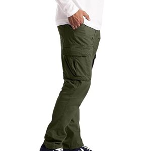 WENKOMG1 Sports Cargo Pants for Men Stretchy Work Baggy Trousers Straight Leg Sweatpants Fishing Hiking Slacks Lightweight Multi-Pocket pants Big and Tall Travel Long Pants(A-Green,XX-Large)