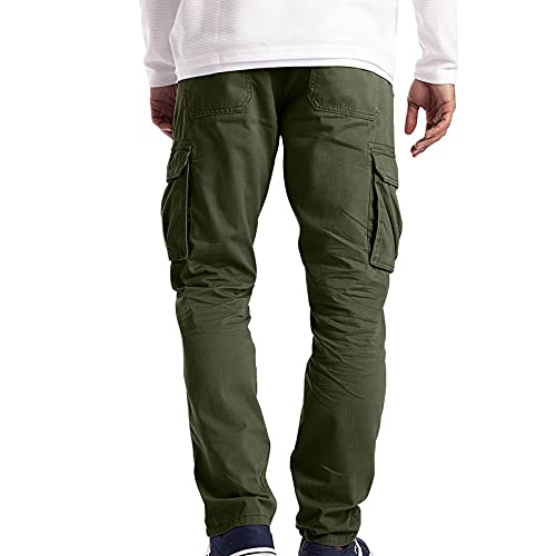 WENKOMG1 Sports Cargo Pants for Men Stretchy Work Baggy Trousers Straight Leg Sweatpants Fishing Hiking Slacks Lightweight Multi-Pocket pants Big and Tall Travel Long Pants(A-Green,XX-Large)