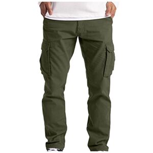 WENKOMG1 Sports Cargo Pants for Men Stretchy Work Baggy Trousers Straight Leg Sweatpants Fishing Hiking Slacks Lightweight Multi-Pocket pants Big and Tall Travel Long Pants(A-Green,XX-Large)