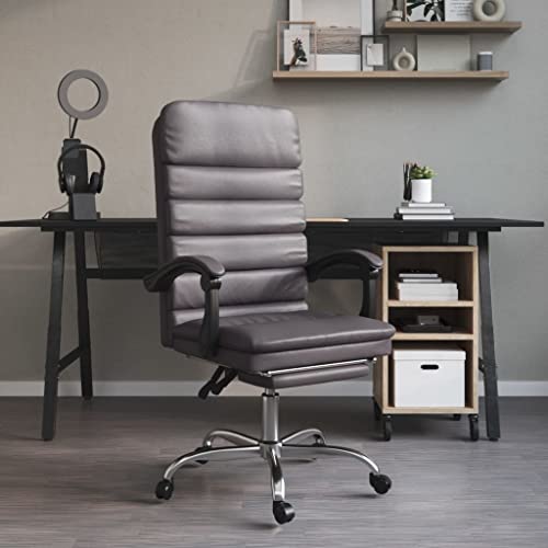 loibinfen Faux Leather Massage Reclining Office Chair with Footrest, Ergonomic Office Chair, Computer Desk Chair for Home Office, Gray Faux Leather, Style D -719