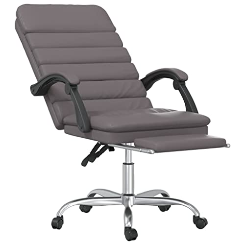 loibinfen Faux Leather Massage Reclining Office Chair with Footrest, Ergonomic Office Chair, Computer Desk Chair for Home Office, Gray Faux Leather, Style D -719