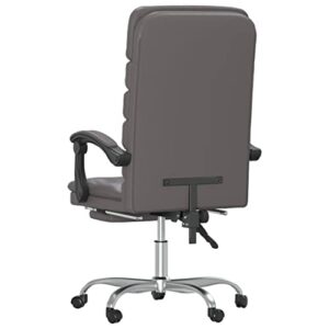 loibinfen Faux Leather Massage Reclining Office Chair with Footrest, Ergonomic Office Chair, Computer Desk Chair for Home Office, Gray Faux Leather, Style D -719