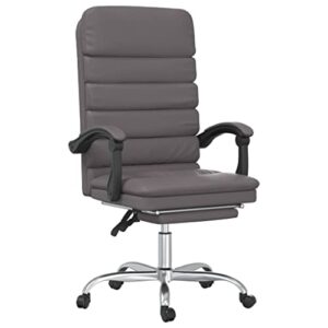 loibinfen Faux Leather Massage Reclining Office Chair with Footrest, Ergonomic Office Chair, Computer Desk Chair for Home Office, Gray Faux Leather, Style D -719