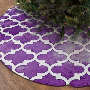 Christmas Tree Skirt 48 Inches Large Christmas Skirt Tree, Purple Ombre Tree Skirt Christmas Decorations for Fireplace Party Holidays Indoor Outdoor Modern Morocco Geometric Abstract Oil Painting