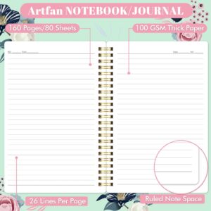 Spiral Notebook - 3 Pack A5 Lined Notebook, Spiral Journal for Women, 5.7" x 8.4", 160 Pages, College Ruled Writing Notebook with Back Pocket, 100gsm Paper, Elastic Closure for Office & School