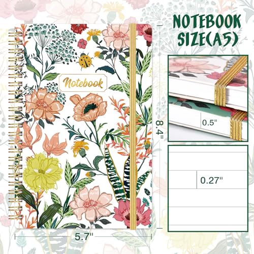 Spiral Notebook - 3 Pack A5 Lined Spiral Notebook, 5.7" x 8.4", 3 x 160 Pages, College Ruled Notebook, Spiral Notebook with Thick Paper, Back Pocket, Round Corner, Notebooks for Office & School & Home