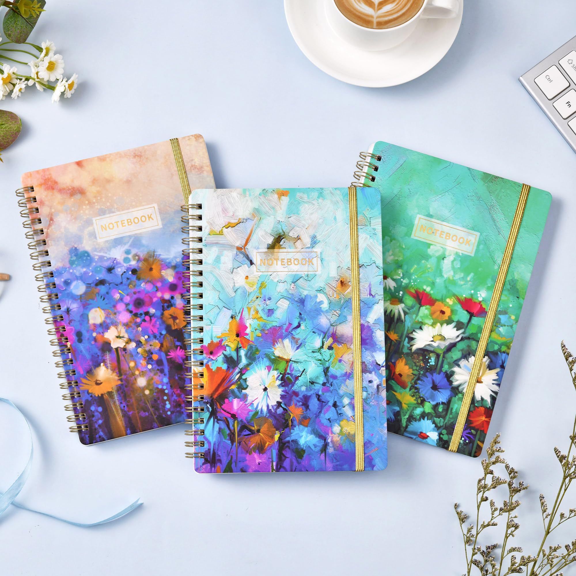 Spiral Notebook - 3 Pack A5 Ruled Journal Notebook, 8.3'' × 6'', 3 × 160 Pages, Journal for Women, College Ruled Notebook, Spiral Notebook with Back Pocket, Great Notebooks for School, Home & Office