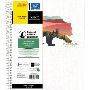 Five Star and National Wildlife Federation Spiral Notebook + Study App, 1 Subject, College Ruled Paper, 11" x 8-1/2", 80 Sheets, Forest Bear, 1 Count (820088FM)