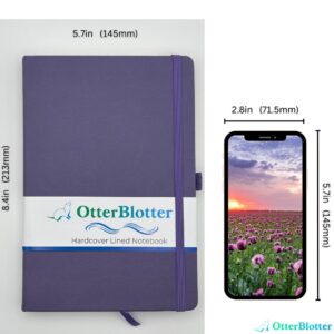 OtterBlotter Hardcover Lined Journal Notebook, Medium A5 5.7” x 8.4”, Work Note Book with Index Stickers, 100gsm Thick Paper, Pen Loop, Vegan Leather Journal for Men, Women, Notebooks for Work