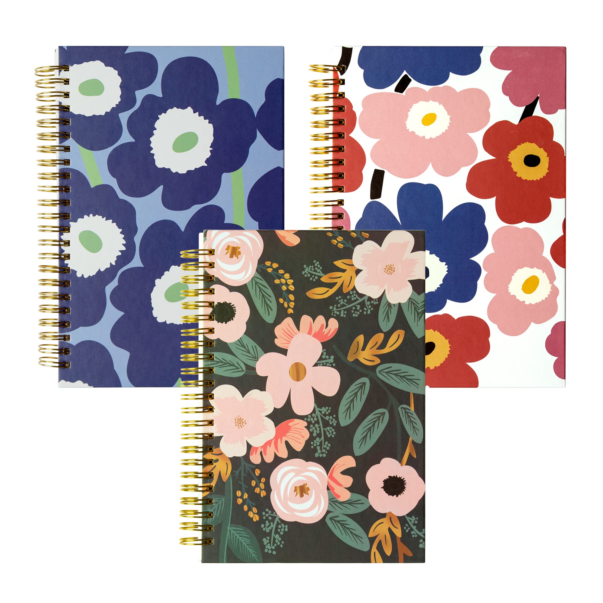 XYark Blank Spiral Notebook Bulk, A5 Flower Unlined Journals, 100GSM Thick Paper Travel Journal Set, Hard Cover, Plain Wirebound Draw Sketchbook Planner, 75 Sheets per Book, 5.7x8.3 inch, 3 Pack