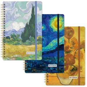 spiral notebook - 3 pack a5 spiral notebooks, 5.9”x 8.3”, 3 x 160 pages ruled notebook/journal for women, college lined notebook with elastic closure, back pocket, for office & school