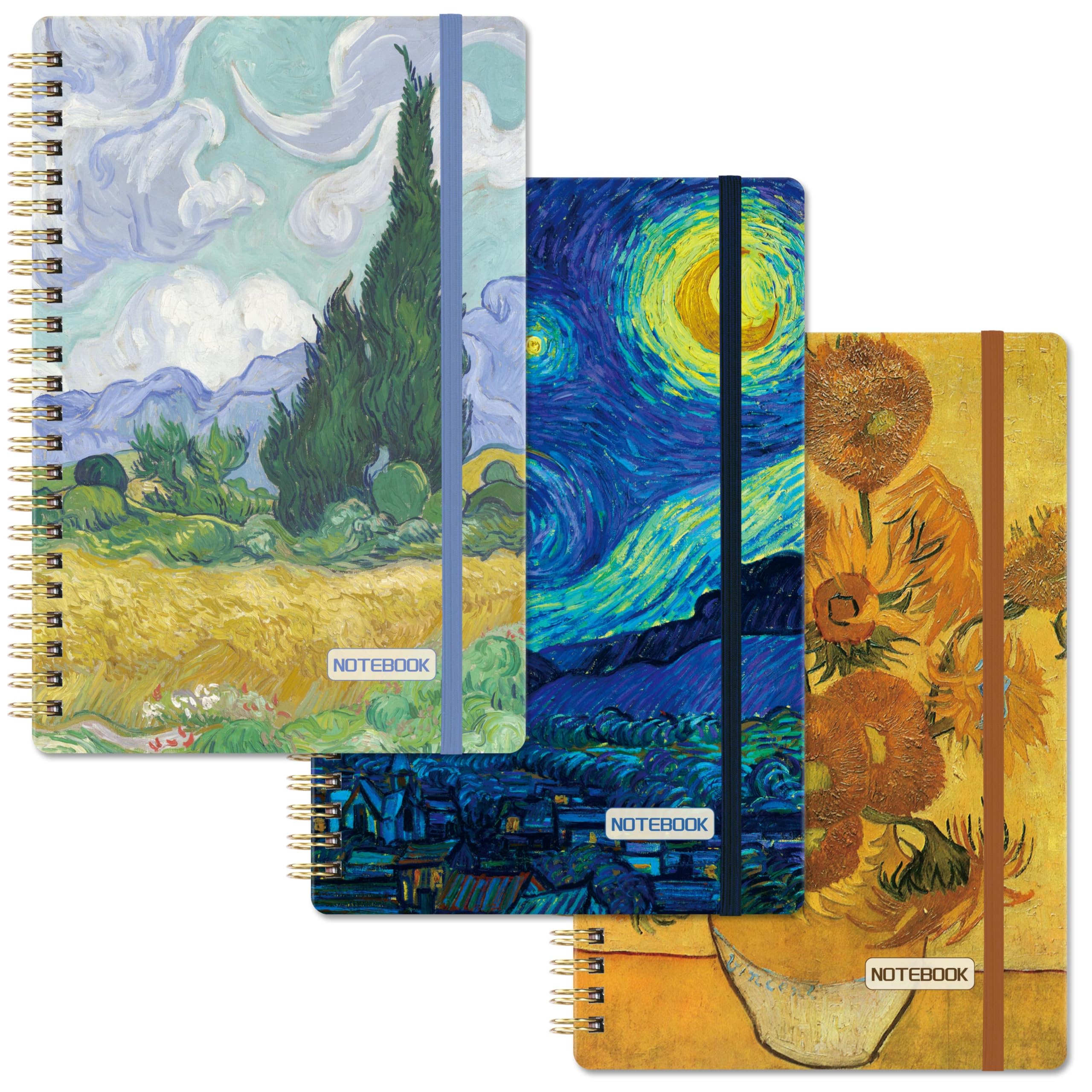 Spiral Notebook - 3 Pack A5 Spiral Notebooks, 5.9”x 8.3”, 3 x 160 Pages Ruled Notebook/Journal for Women, College Lined Notebook with Elastic Closure, Back Pocket, for Office & School