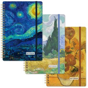 Spiral Notebook - 3 Pack A5 Spiral Notebooks, 5.9”x 8.3”, 3 x 160 Pages Ruled Notebook/Journal for Women, College Lined Notebook with Elastic Closure, Back Pocket, for Office & School