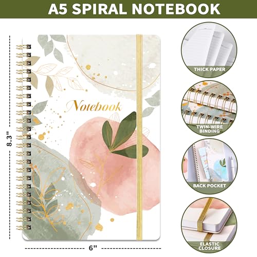 Tersus Spiral Notebook - 3 Pack A5 Notebook, 6'' x 8.3'', Journal for Women, Ruled Journal Notebook, 80 Sheets/160 Pages, Spiral Notebook