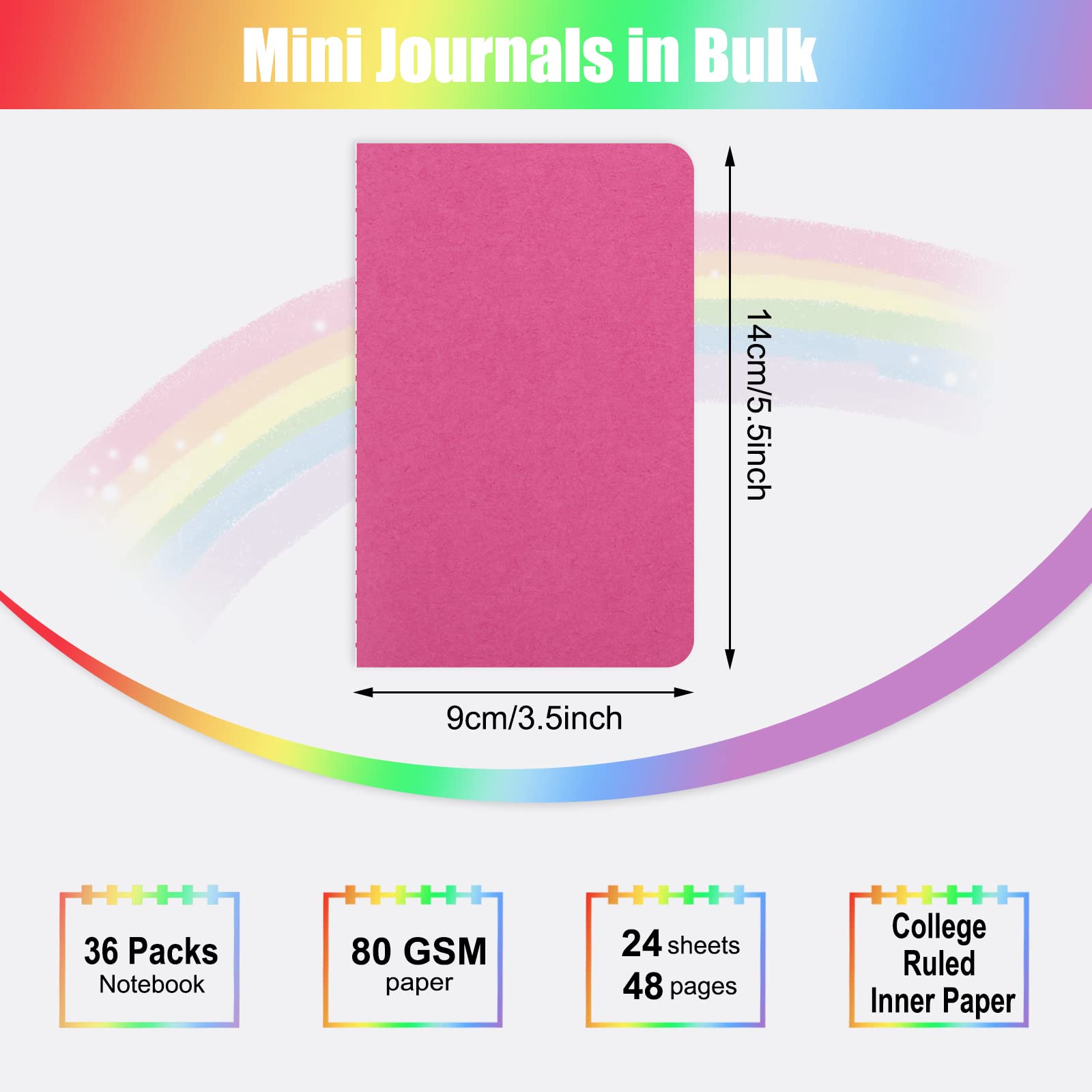 EOOUT 36pack Small Lined Notepads Bulk 48 Pages Mini Journal Pocket Notebooks Set Colorful Cover Notebooks for Kids, 3.5 x 5.5 Inches