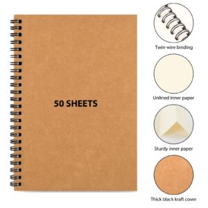 LABUK 2pcs Unlined Spiral Notebook, Blank Sketch Book Pad, Sketch Book, A5 Soft Cover Drawing Book Diary Memo Notepads, 100 Pages/ 50 Sheets, 8.2 x 5.5 Inches, for Gifts School Supplies