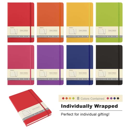 8 Pack Lined Journal Notebooks, 240 Pages, 5.5 x 8.3 inch, 8 Colors, Comix A5 Hardcover Notebooks, Classic College Ruled Notebooks for Writing