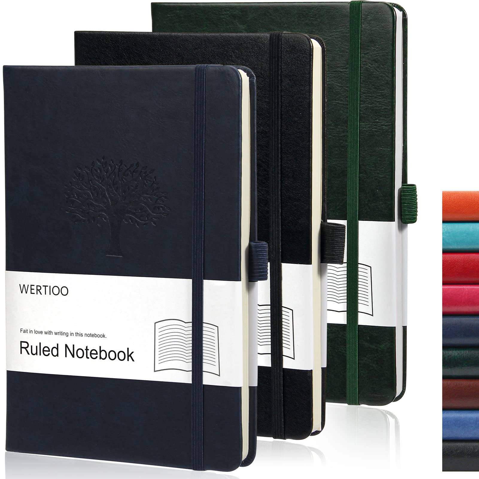 WERTIOO 3 Pack Hardcover Notebook Journal, Diary Leather Lined Journal Notebook Writing 80 Pages Notebook 100 gsm Thick Paper Journals for Women Men (Multicolor)