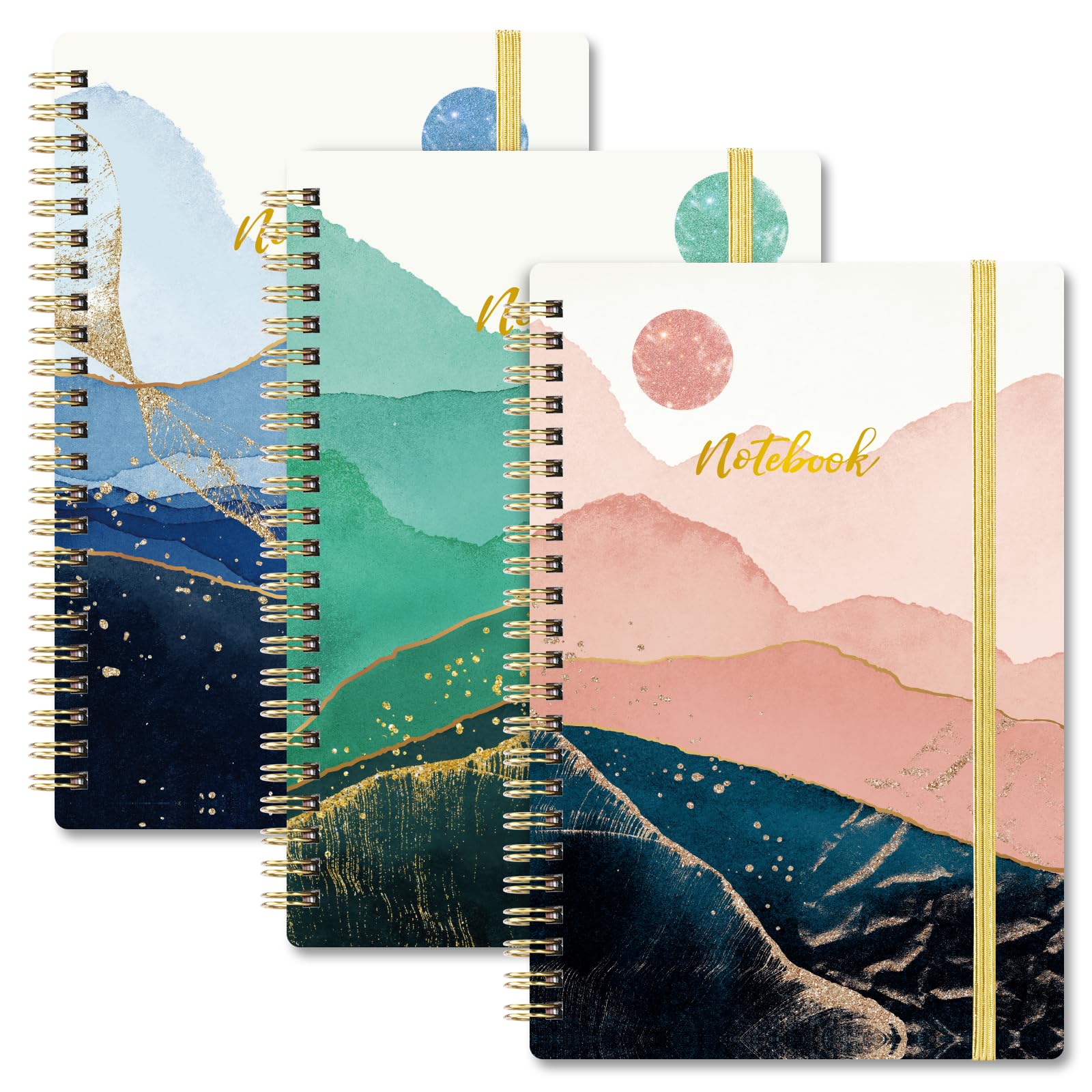 Bushypushy Spiral Notebook - 3 Pack A5 Lined Notebook Journal for Women, Spiral Journal 5.7" x 8.4", 160 Pages, College Ruled Writing Notebook with Back Pocket, 100gsm Paper, for Office & School