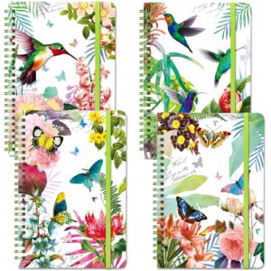 dwiyittn 4 pack journal for girls, gifts for 8 9 10 11 12 year old girls - butterfly & hummingbird design - 5.7" x 8.25", hardcover, cute spiral notebook with 120 lined pages