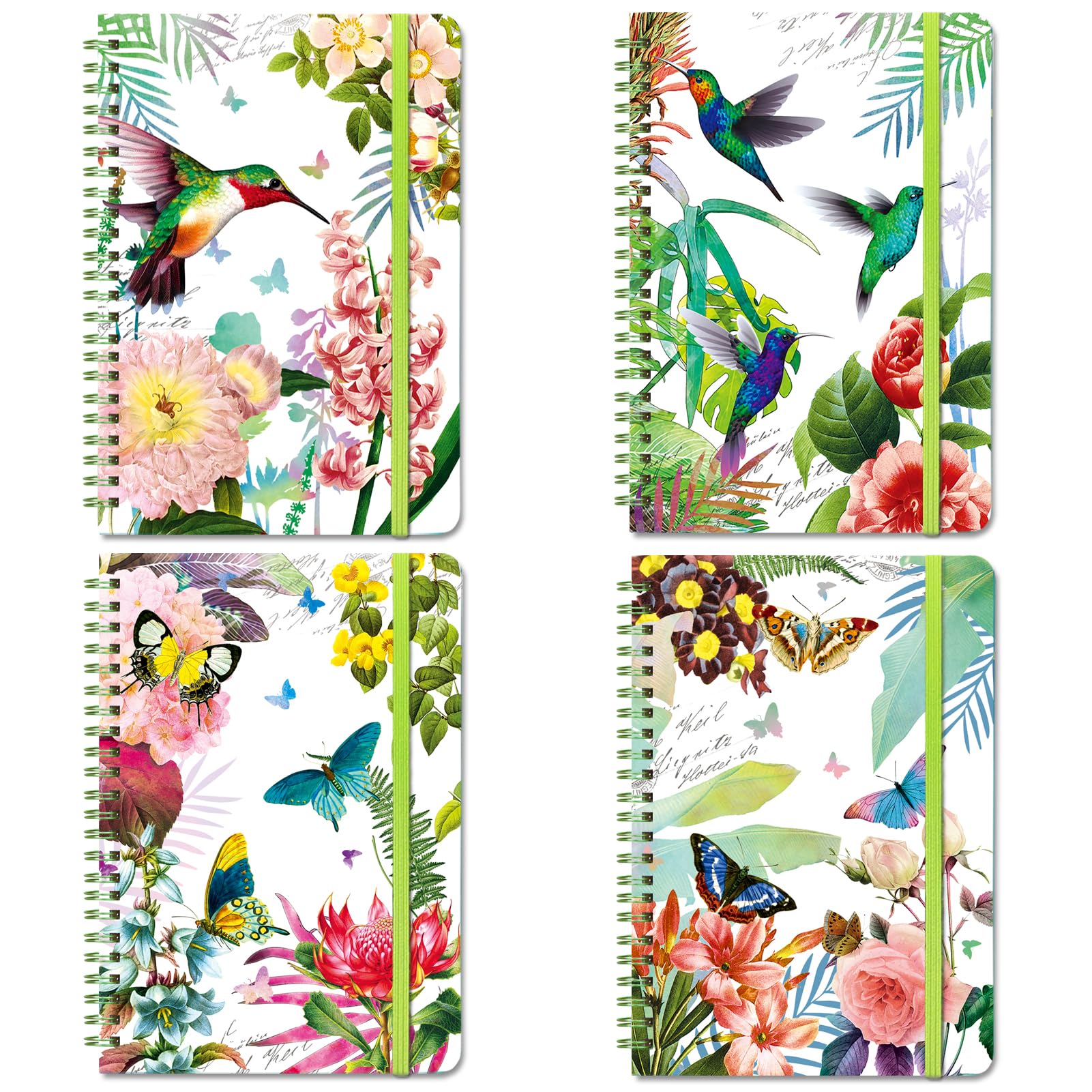 DWIYITTN 4 Pack Journal for Girls, Gifts for 8 9 10 11 12 Year Old Girls - Butterfly & Hummingbird Design - 5.7" x 8.25", Hardcover, Cute Spiral Notebook with 120 Lined Pages