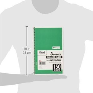 Mead Spiral Bound Notebook White, 3 Subject, College Rule, 6 x 9-1/2, Sold as 6 Pack (06900)