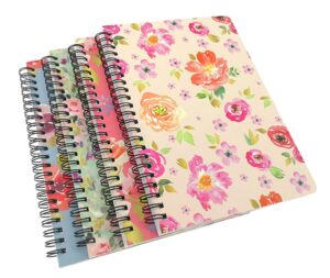 4 pack a5 spiral notebook journal,wirebound ruled sketch book notepad diary memo planner,a5 size(8.3x5.7") & 80 sheets (floral)