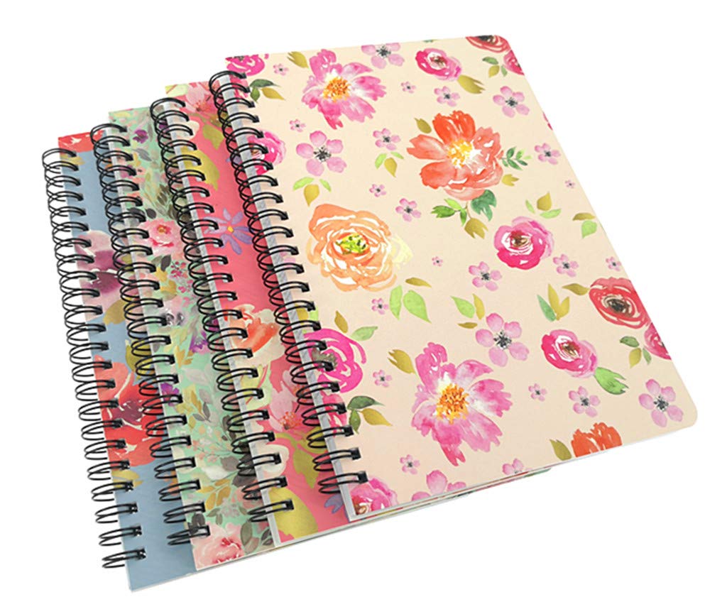 4 Pack A5 Spiral Notebook Journal,Wirebound Ruled Sketch Book NotePad Diary Memo Planner,A5 Size(8.3X5.7") & 80 sheets (Floral)