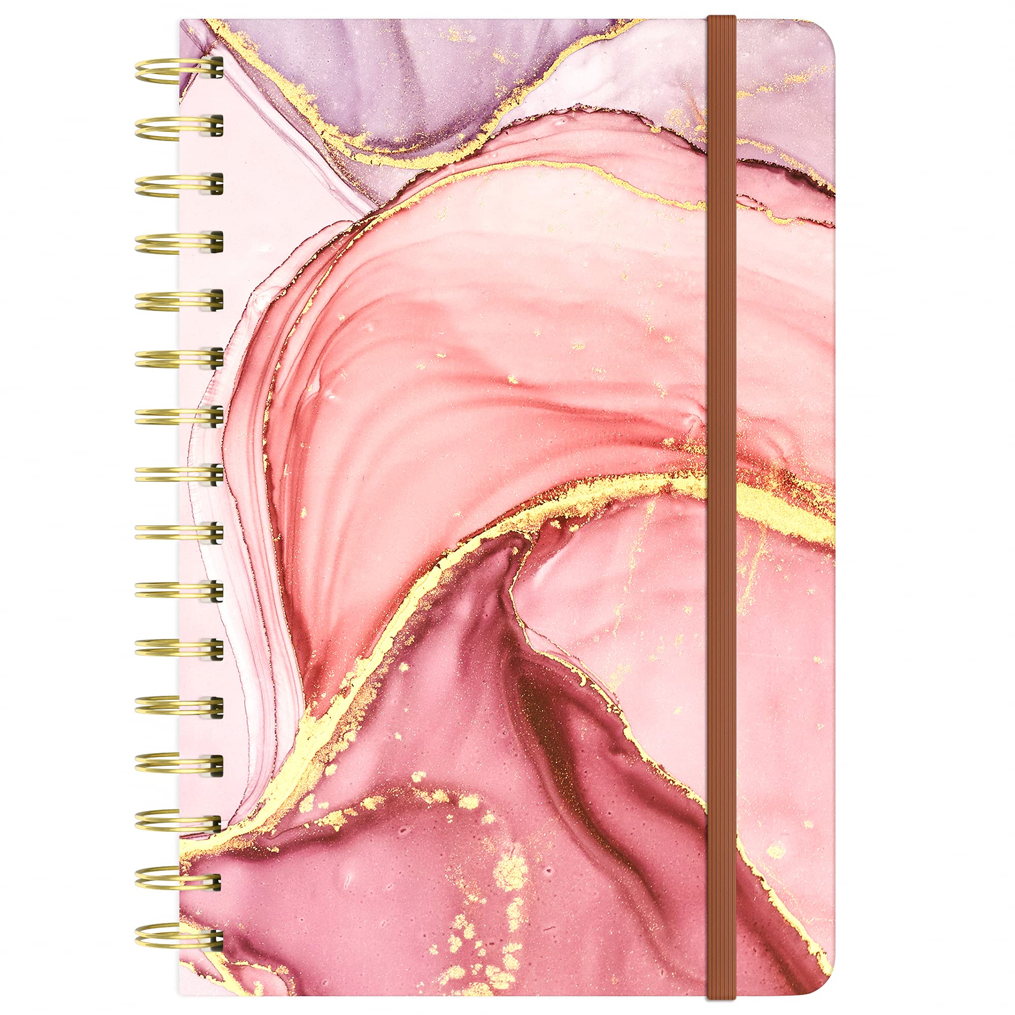 Huamxe Spiral Journal Notebook, Marble Hardcover Lined Journal for Women, Medium 6 x 8.4 in, 160 Pages Thick Paper, Cute A5 College Ruled Notebooks for Journaling Writing Work Office School, Pink