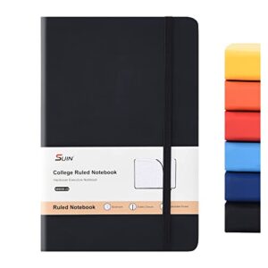 suin hardcover-journal-notebooks, a5 lined journals notebook for writing 200 pages, 8.2 x 5.5 inch, classic ruled notebooks for work/travel/college (black- 1 pack)