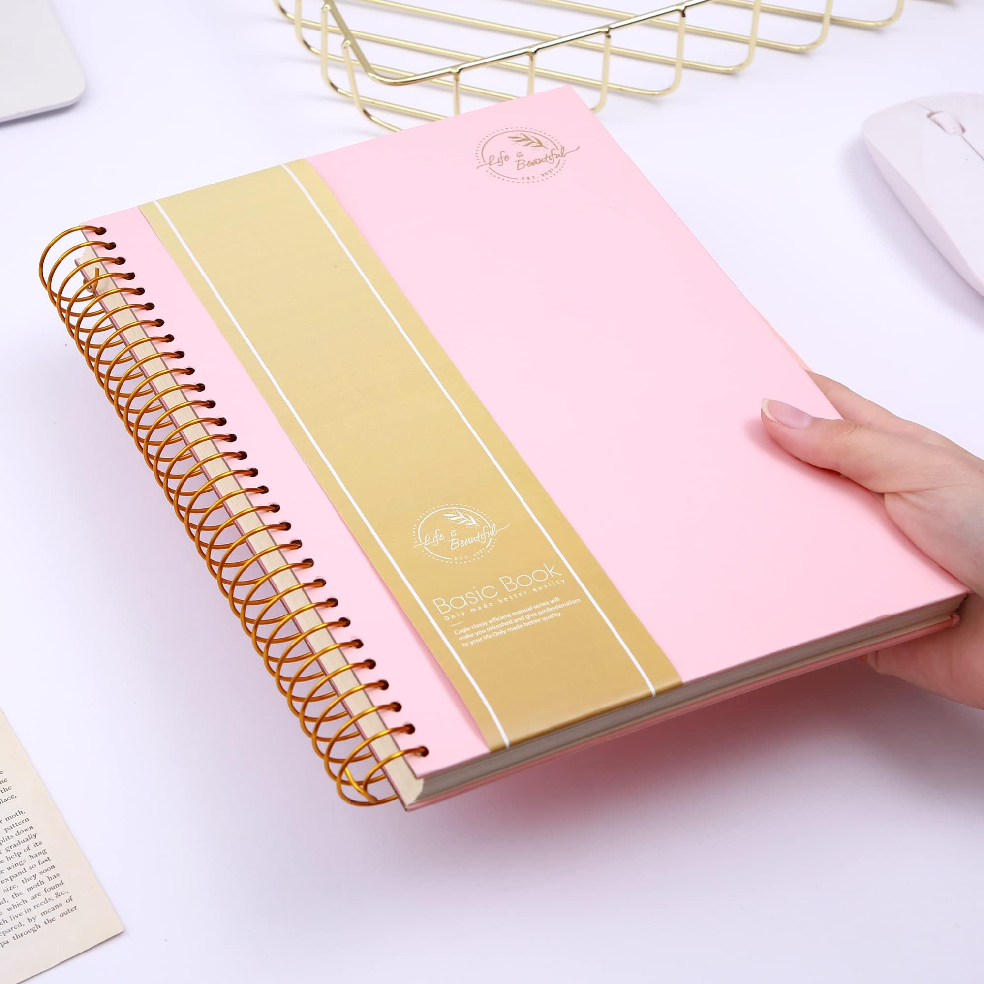 Yoment Hardcover Spiral Notebook,300 Pages College Ruled Notebooks,7” x 10”Large Spiral Journal,B5 Hard Cover Notebooks for Work Writing School,B5 Pink