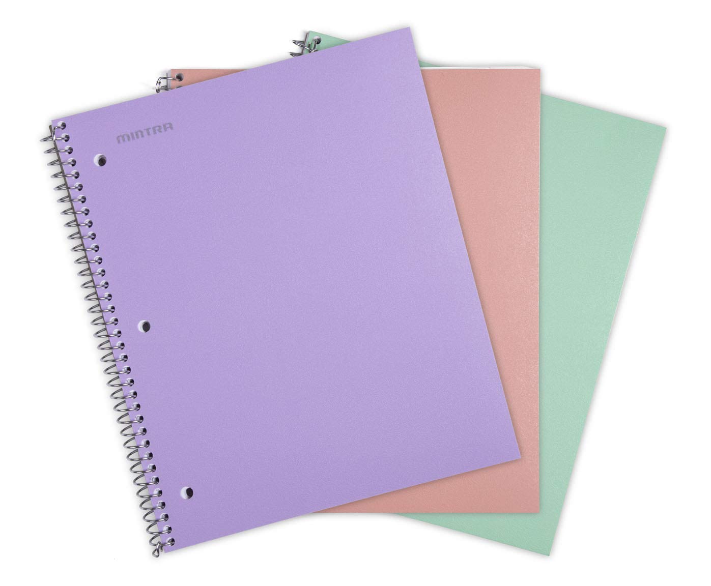 Mintra Office Durable Spiral Notebooks, 1 Subject, (Salmon, Sage Green, Lavender, College Ruled 3 Pack), 100 Sheets, Poly Pocket, Moisture Resistant Cover, Strong back, For School, Office, Business,