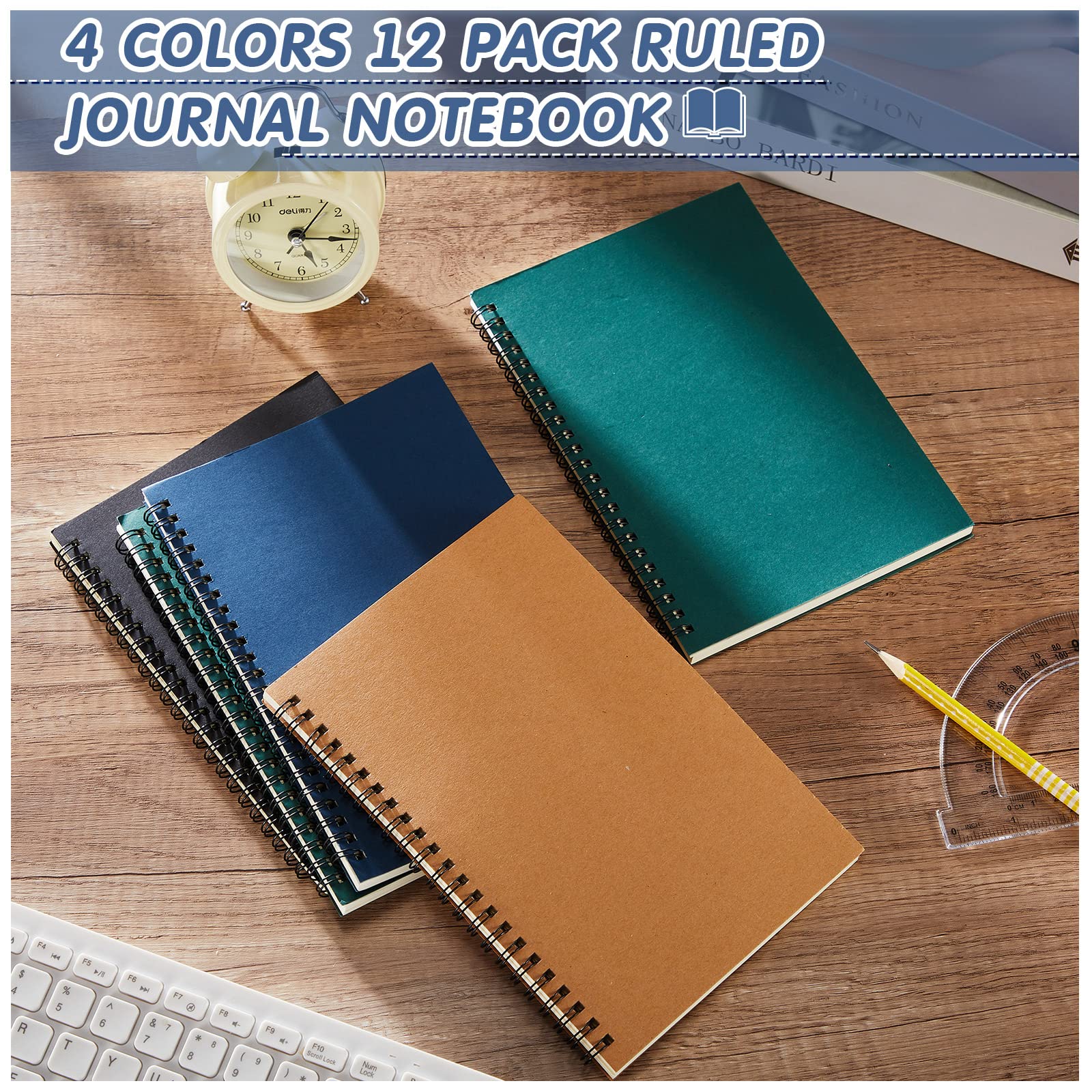 12 Pack Hardcover Spiral Notebook College Ruled A5 Spiral Journal Notebook Lined Notebooks Journals for Office School Supplies, 100 Pages/ 50 Sheets, 8.3 x 5.5 Inches