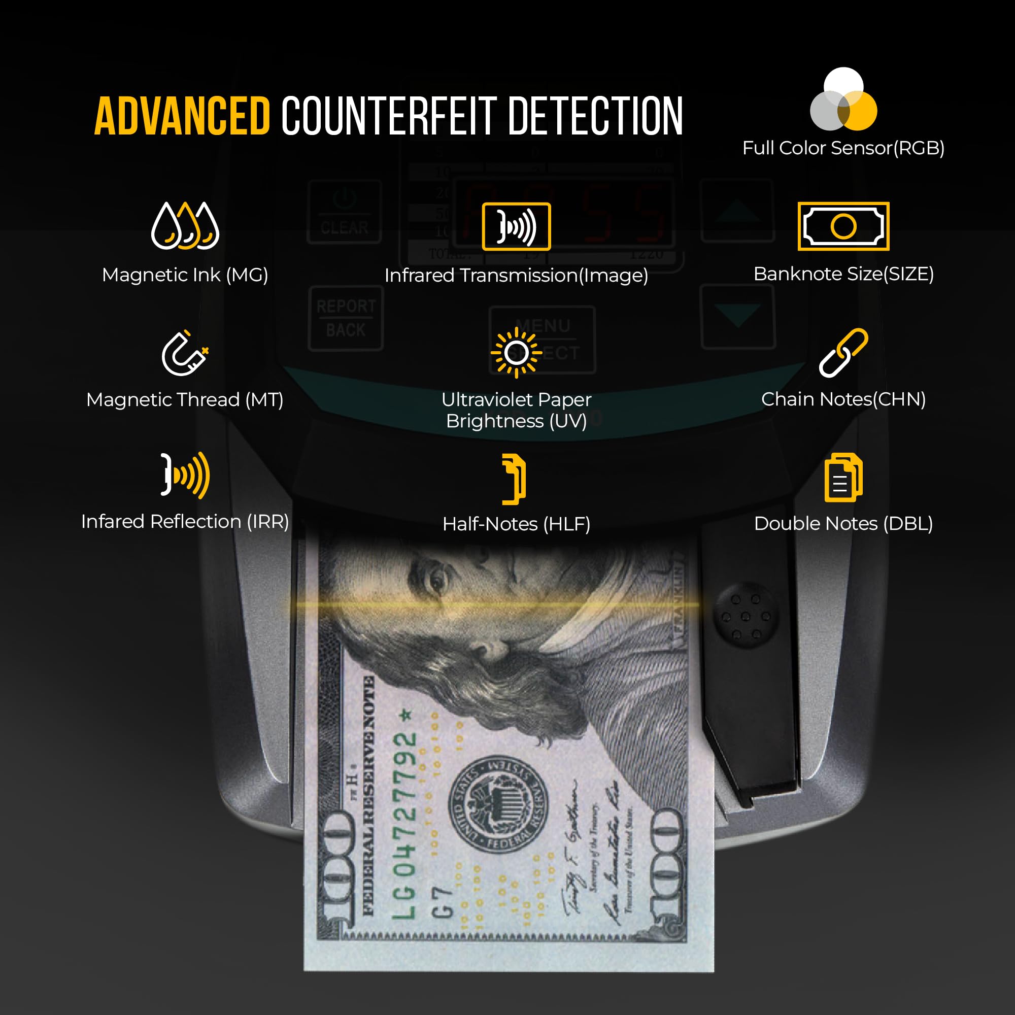 KOLIBRI KCD-2000 Advanced Counterfeit Bill Detector | All-Orientation Counterfeit Detection Bill Counter | Money Counter by Denomination | Detect Fake Bills Fast