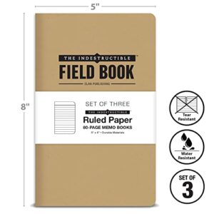 Elan Publishing Company Indestructible Field Notebook/Journal - 5"x8" - Kraft Cover - Lined Memo Book - Pack of 3