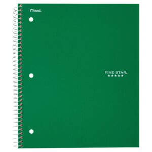 five star spiral notebook, 1 subject, college ruled paper, 100 sheets, 11" x 8-1/2", school, wired, green (72055)