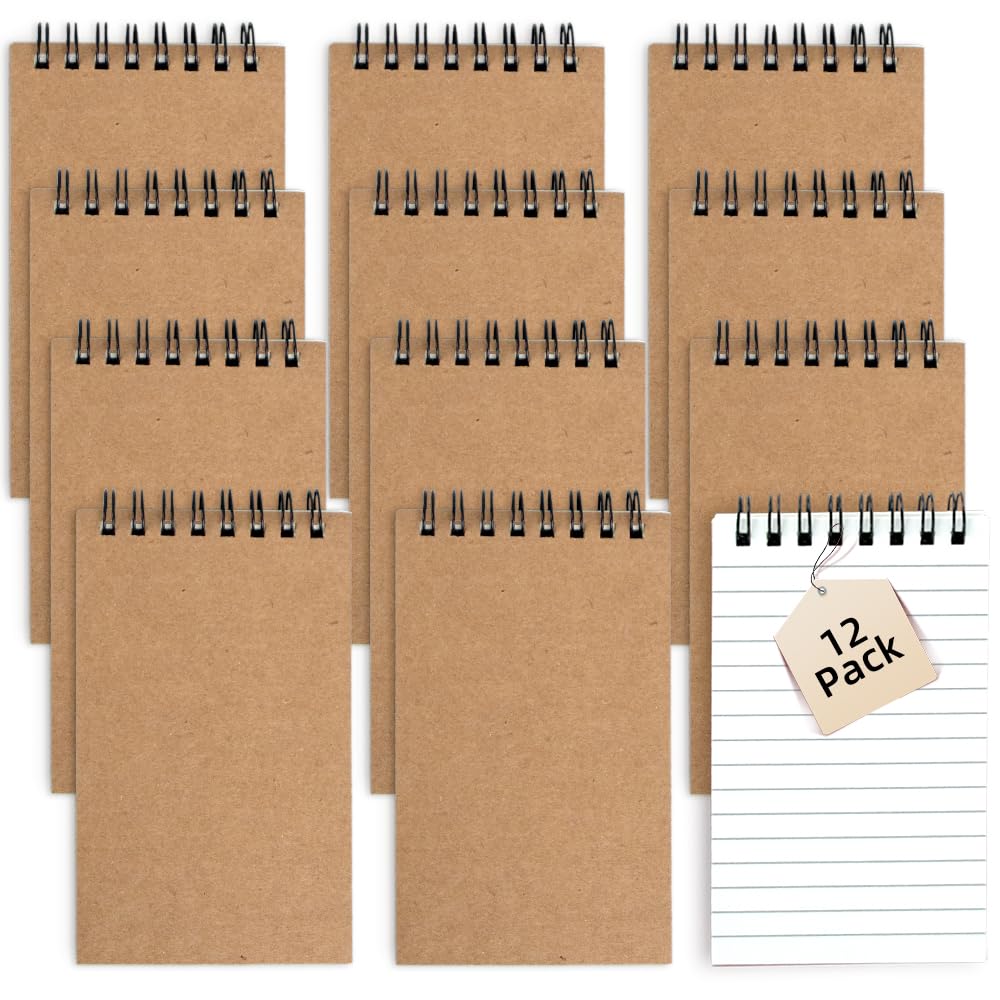 wavamawa Pocket Notebooks Set of 12, Small 3x5 Spiral Notepads, Office Style Mini Notebook, Small Notepad Pocket Size, Memo Pads for Home, College, Work or School - Lined College Ruled Paper