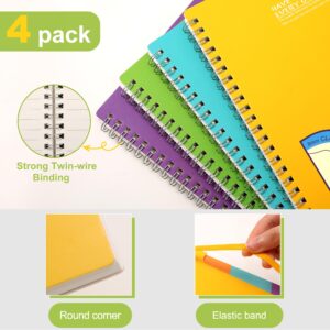 CAGIE 4 Pack Spiral Notebook 5x7 Lined Journal Notebook College Ruled 320 Sheets in Total, 4 Subject A5 Spiral Notebooks for Work School and Notes, 8 Multicolor Tab Stickers Yellow Green Blue Purple