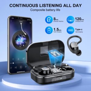 Wireless Earbuds Bluetooth Headphones 120hrs Playtime HiFi Stereo Wireless Headphones with HD Mic Deep Bass Wireless Earphones with Dual LED Display USB-C IP7 Waterproof Earbuds for Running Sports