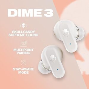 Skullcandy Dime 3 In-Ear Wireless Earbuds, 20 Hr Battery, Microphone, Works with iPhone Android and Bluetooth Devices - Bone/Orange Glow