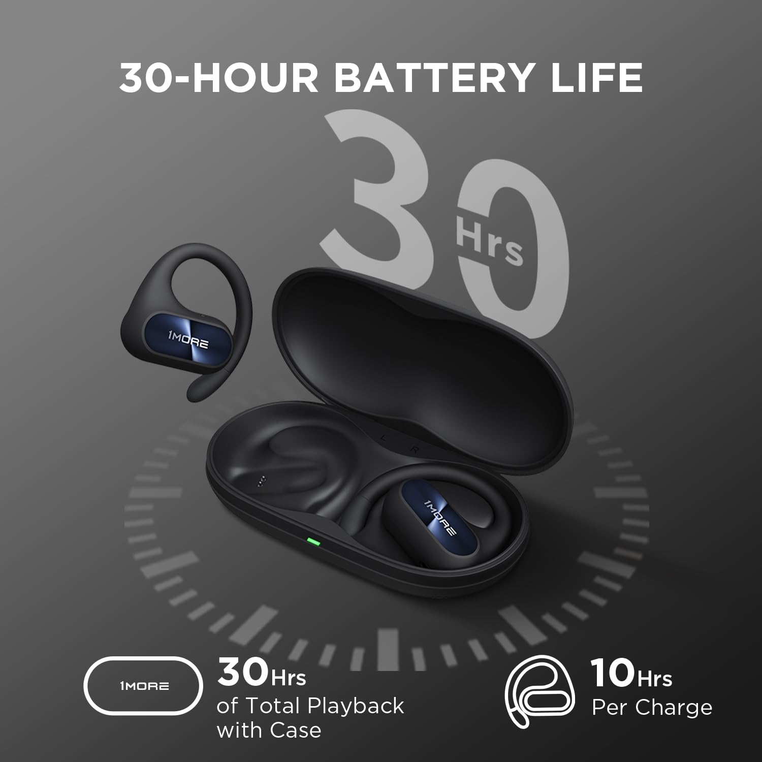 1MORE Fit SE S30 Open Ear Earbuds, Sports Earbuds Split Design with Ear Hooks, Bluetooth 5.3 Headphones with 4 Microphones for Clear Calls, IPX5, 30-Hour Playtime, Wireless Earbuds, Black