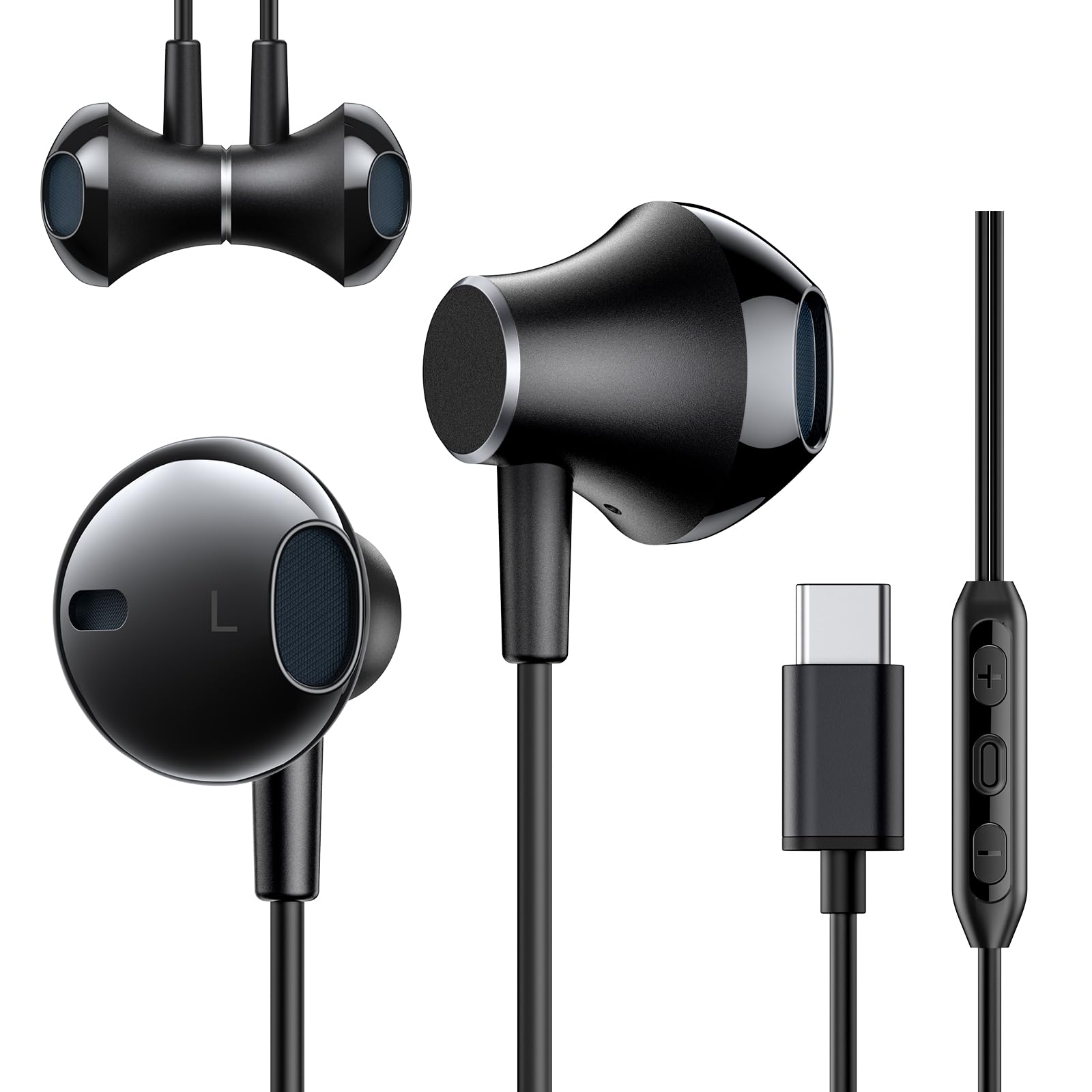 WYHOO USB C Headphones, USB Type C Earbuds Magnetic Wired Earphones with Microphone for iPhone15/15pro/15pro max, ipad pro,Samsung Galaxy S23 S22 S21 S20 Ultra,Note 10 20, Pixel 7/6/6a Oneplus