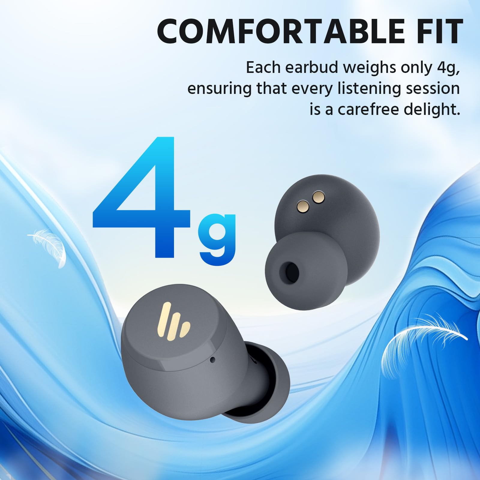 Edifier X3 Lite True Wireless Earbuds, AI Call Noise Cancellation, Bluetooth 5.3, IP55 Waterproof, Touch Control, 24H Playtime, Built-in Dual Microphones, Comfortable Fit, App Customization, Gray