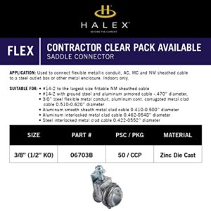 Halex – 3/8 Inch Flexible Metal Conduit – FMC – Saddle Connectors – 06703B – 50 Per Pack,Silver