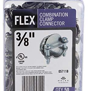 Halex – 3/8 Inch Flexible Metal Conduit (FMC) Clamp Combination Connector – 05711B – 50 Per Pack