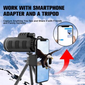 JiaSifu 40x60 High Definition Monocular Telescope with Smartphone Adapter, BAK4 Prism FMC Monocular with Clear Low Light Vision for Wildlife Hunting Camping Travelling（LD006-00A-42）