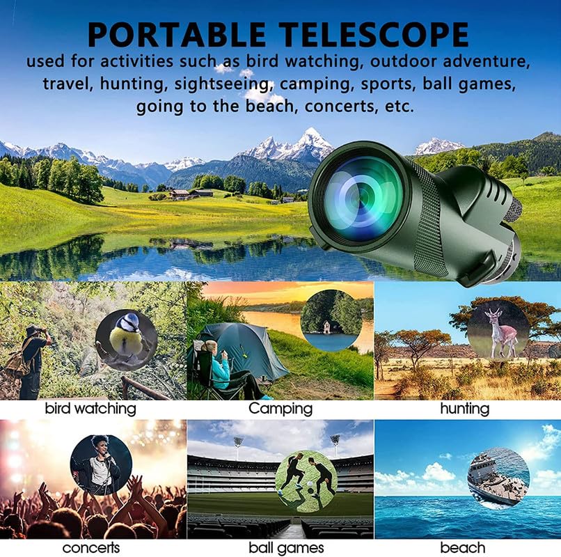 80x100 HD Monocular for Adults High Powered with Smartphone Adapter & Tripod, Monocular-Telescope with BAK4 Prism for Bird Watching, Hunting, Hiking, Outdoor Camping, Travel, Wildlife