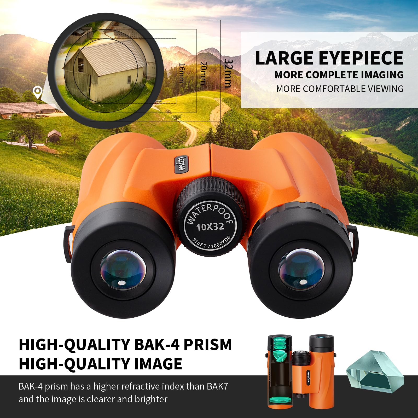 Leaysoo 10X32 Compact Binoculars for Adults and Kids,High Powered Small Binoculars, BAK-4 FMC Clear Low Light Vison Waterproof Binoculars for Bird Watching, Concerts, Curise Ship