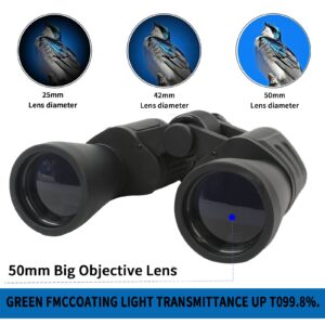 Binoculars 20x50,High Power Binoculars for Adults and Kids with Low Light Night Vision, Compact Waterproof Binoculars for Bird Watching Hunting Travel Football Stargazing BAK-4 Prism FMC Lens(Black)